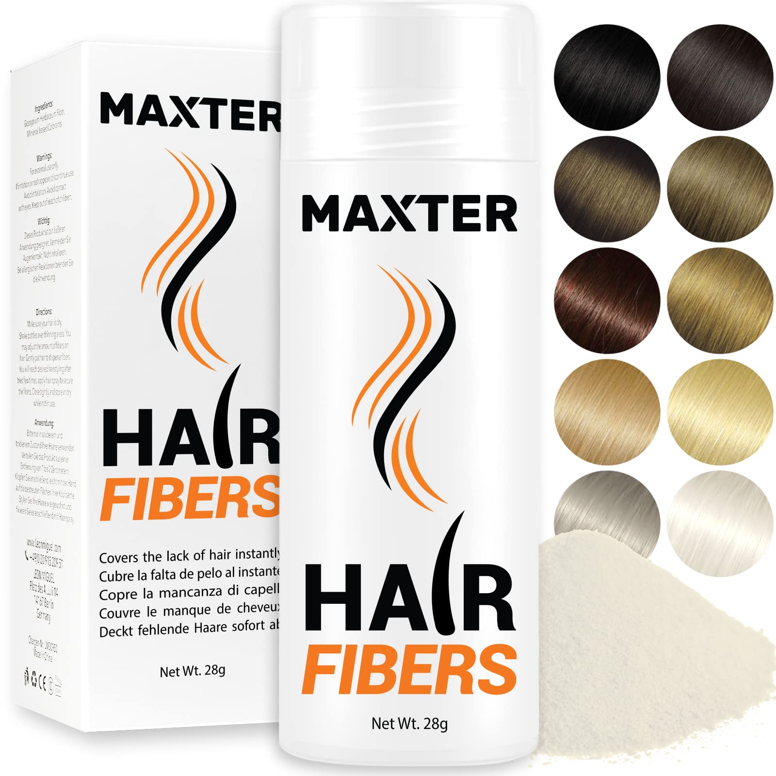 Maxter FIBRE CAPILLAIRE Blanc|Poudre Cheveux Homme et Femme|Microfibre pour Densité et Volume